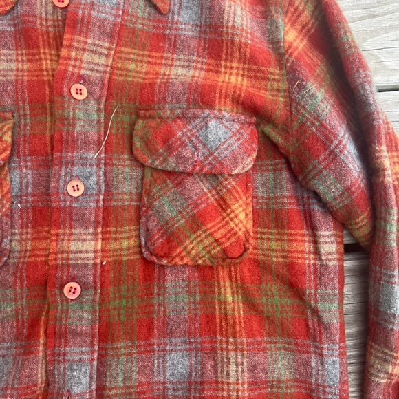 Vintage Richman Bros Red Green Plaid Wool Button Front Shirt S - Picture 5 of 11